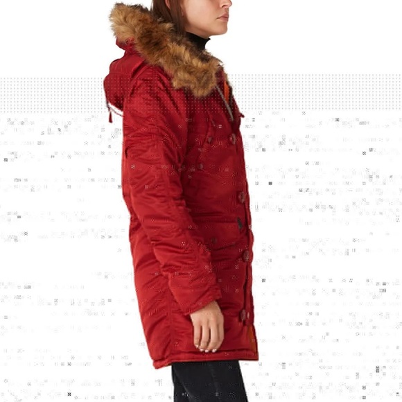 Alpha Industries Faux Fur Hood N-3B Parka – Red Reversible Nylon - Picture 2 of 13